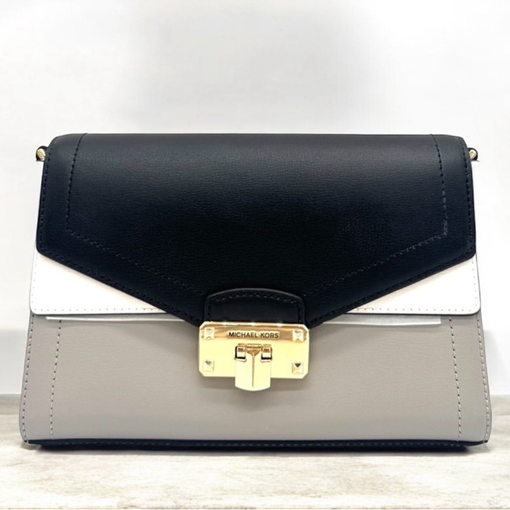 Michael Kors Kinsley Medium Shoulder Flap Crossbody Bag Optic White Multi